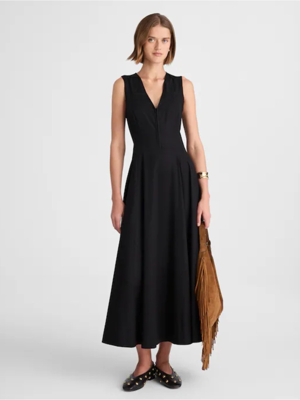 Madewell V-Neck Circle Midi Dress Black 100% Cotton Poplin NWT Womens 00 fits XS